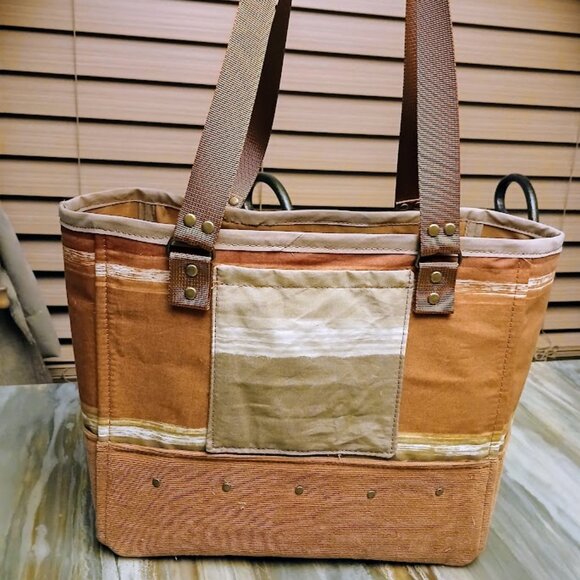 New Western Tote Shopper shoulder Bag Purse Rust Beige Double handle Carryall - Picture 6 of 10